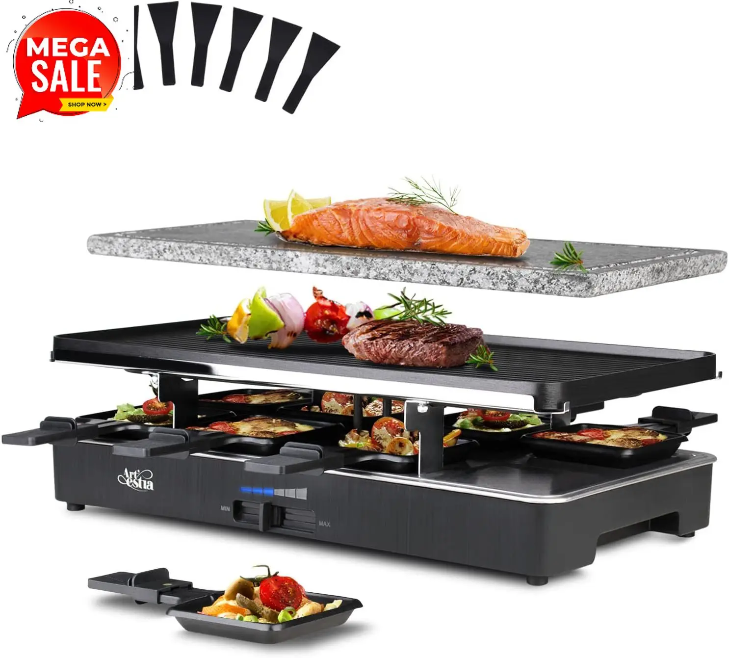Raclette Grill Table - 1700W Raclette Electric Party Grill for