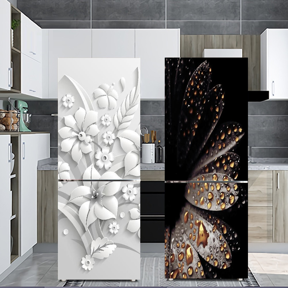 Kitchen Appliances Refrigerators - White Flower Refrigerator Decorative Sticker Self